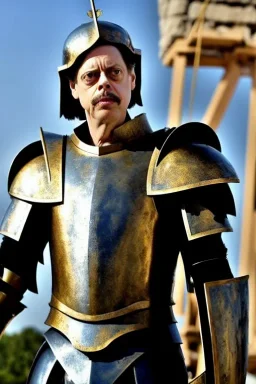 steve buscemi in greek armor at the fall of the city of Troy trebuchet high quality high detail