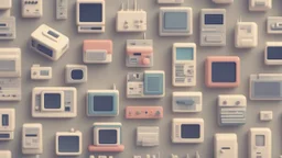 3D pixel retro tiny cute electronics render.