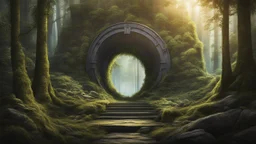 a city inside a portal. dense forrest. fantasy