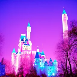 luminous pink, blue, sparkle castle