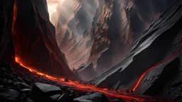 The Valley of the shadow of death. a crack in the cliff walls full of white hot burning magma. dark fantasy concept art, exquisite realism, a masterpiece, dynamic lighting, hyperdetailed, intricately detailed, deep color, Unreal Engine, volumetric lighting , Epic cinematic brilliant stunning intricate meticulously detailed dramatic atmospheric maximal,