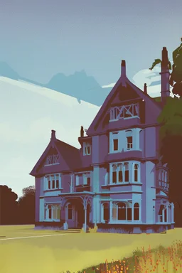 Disused, Victorian Manor House, Blue Sky, Over-Grown Fields, Vector Art