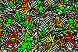 A tribe in a jungle painted by Keith Haring