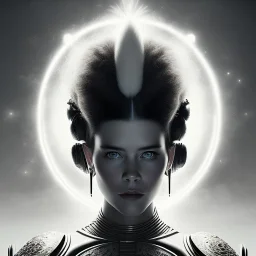 Painting of a White men with an afro hair cut,liv tyler, with laser eyes, perfect angle, antic grec pose, Black and white background, very detailed, high quality, very intricate, 8k, hdr, octane effect, frida khalo style