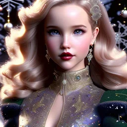 Dove cameron and teen robyn lively, meticulously detailed beautiful faces, meticulously detailed hair; christmas, snow, gothic, sparkles; ethereal fantasy. hues of christmas. hideo kojima. realistic oil painting. victorian era, glitter, snowflakes, holly, pinecones, old fashioned, vintage, antique, beautiful, renaissance, 16k