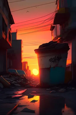 garbage, sunset, street