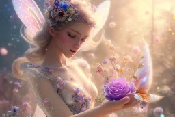 one very little beautiful fairy on a big crystal subtle flower in a galactic ambiance, transparent petals, delicate colors, in the foreground, full of details, smooth, bright sunshine，soft light atmosphere, light effect，vaporwave colorful, concept art, smooth, extremely sharp detail, finely tuned detail, ultra high definition, 8 k, unreal engine 5, ultra sharp focus