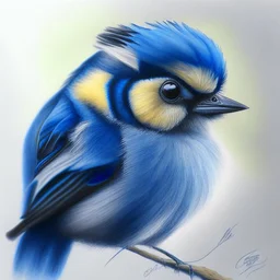 Realistic portrait drawing of a blue tit