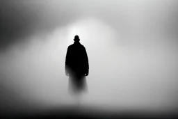 no back ground, There's a shadow bald man figure in the fog