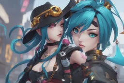 Jinx in 2D anime artstyle, jinx model, arcane them, full body, intricate details, highly detailed, high details, detailed portrait, masterpiece,ultra detailed, ultra quality