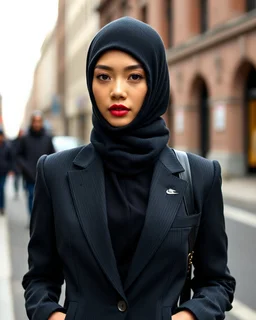 Beautiful asian woman, Street fashion style with balaclava, with Nike suit, portrait, fashion magazine --ar 2:3 --sref 680572301 --personalize kzilt9y --stylize 1000 --v 6.1 persian black rug