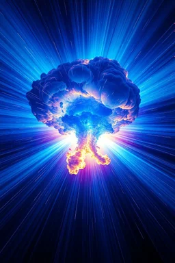 a blue nuclear explosion, inner glow, radiant lines