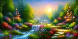 bright fairy, beautiful portrait, flowery landscape