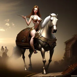 large breast woman on mechanical horse