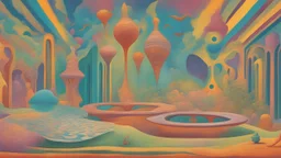 A surrealistic illustration of a mystical creature known as a "Trick Consultation Buttock Obstacle," featuring vibrant colors, whimsical forms, and intricate details reminiscent of Salvador Dali's style. The creature should be surrounded by a dream-like environment with floating elements and surreal landscapes