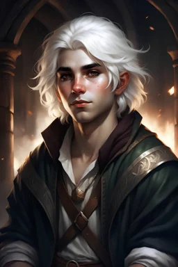 fantasy, portrait, sorcerer, apprentice, young man, male, young adult, wretched, poor, homeless, dungeons and dragons, adept, wild magic, pale skin, D&D style, human, torn clothes, digital style, character design, fantasy portrait, fantasy style, white hair,