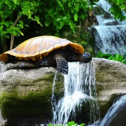 turtle and waterfall and house