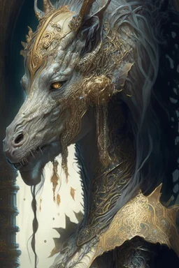 Child-eating horse deer lion alligator alien fused together , fantasy, intricate, elegant, highly detailed, digital painting, artstation, concept art, smooth, sharp focus, illustration, art by artgerm and greg rutkowski