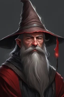 a gray bearded wizard with a dark red hat