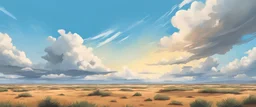 matte painting of partial blue sky, comic realism style, wide horizon, wide angle, bold brush stroke, natural color