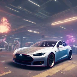 cyberpunk 2077 version of a 2022 tesla model S Plaid