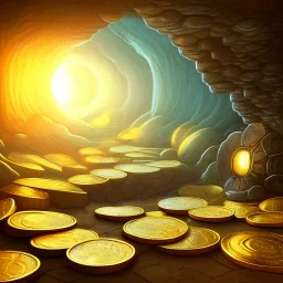 cavern half filled with gold coins and diamonds