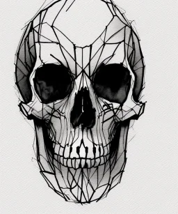 minimal lineart skull. watercolor and ink