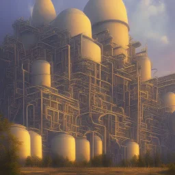 a beautiful and warm painting of a nuclear plant by jerome bosch