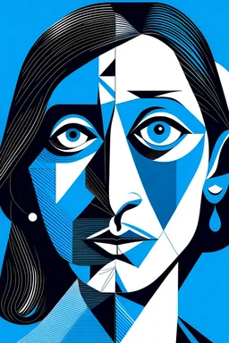 genera una imagen con el artista famoso Picasso, con un fondo azul, donde respresente a la mujer en el mundo laboral