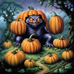 fantasy 90's tcg art of a good heroic fairytale pumpkin creature