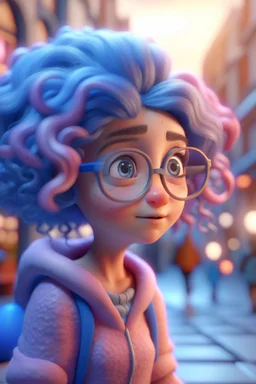 cute People looking for maps all over street from another universe, wearing glasses, magical and dreamy, cute, octane render, 8k, ornamental cenary, fantasy colors, ultra realistic, fluffy, soft texture, high quality, futuristic cute, cute little fluffy hair