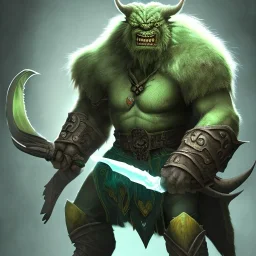 orc mage, Height 200cm, Weight 150kg, Skin color green, Has predator-like eyes, fangs, and claws. He holds a magic wand by both hands. He kills humans with ferocious accuracy. His intelligence is equal to that of a human. Wears robes of crude cloth