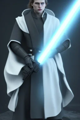All Black Anakin Skywalker soldier, ghost, wearing high tech mask, white smoke, dark, rage, sorrow, high definition, ultra 8 k, volumetric lighting, blue fire, fog red