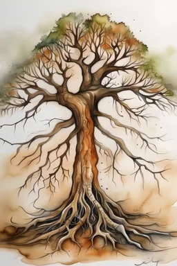 a tree with 4 roots.. watercolor drawing.