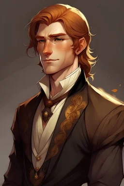dnd fantasy 23 year old nobility ginger brown hair man in a noble suit