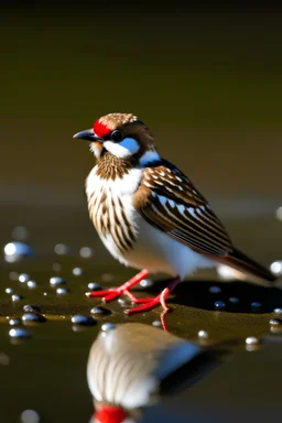 A sparrow swims with flippers
