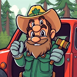 retro cartoon company mascot of a vehicle mechanic with a hint of forest ranger