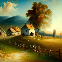 Landscape rural village oil painting on canvas Fried pastry impressionist William Turner