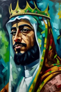 acrylic color art painting of the president Muhammed bin Salman, Picasso style, HD --s 750 --v 5.1 --style raw