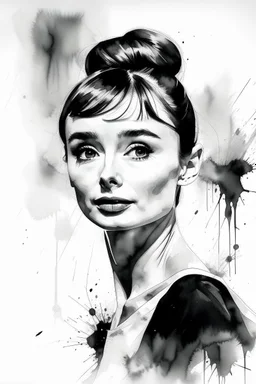 Watercolor black and white Audrey Hepburn