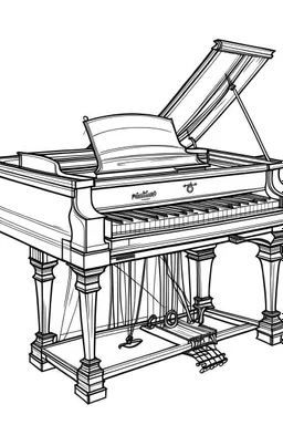 Outline art for coloring page OF TOY PIANO, coloring page, white background, Sketch style, only use outline, clean line art, white background, no shadows, no shading, no color, clear