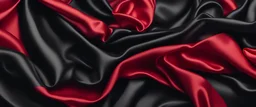 Black red silk satin. Beautiful soft folds. Shiny fabric.Dark luxury background with space for design. Christmas, Birthday, Valentine day, Valentine. Festive concept. Banner. Flat lay, Table top view.