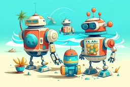 cool fun beach brand beach wear random design seaside robots abstract objects machines like havana brand