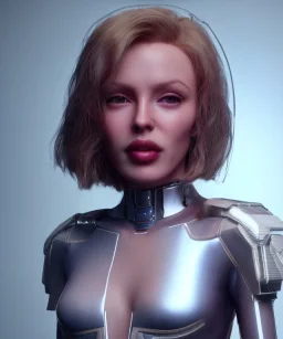 Actress, young Kylie Minogue, android woman, clean skin, short hair, circuits, ghost in the shell, latex coat, feather, cyber punk, neon, bamboo, blood, portrait, studio photo, unreal engine 5, soft color, 16 bit, god lights, ray tracing, RTX, lumen lighting, ultra deatail, volumetric lighting, 3d, finely drawn, hd.