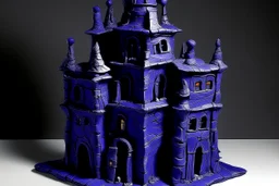 A dark purple Halloween themed castle painted by Jean Dubuffet