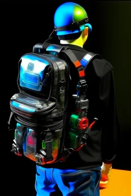 robot, back pack, transparent, sci fi, punk, color, neon