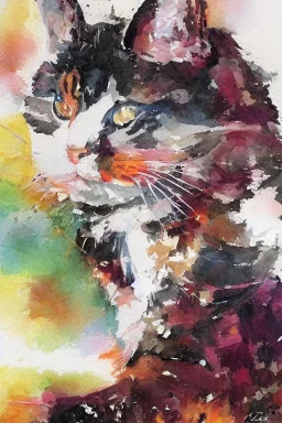 watercolor painting, happy cat, bright color,