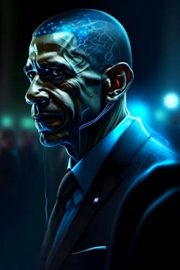 obama looking like a dog, 4 k, down light, depth of field, trending art, spray paint, high detail, fantasy art, alien connection, future tech