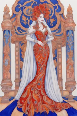 A flamboyant wedding dress by artist "Luminous Lapislazuli",by artist "Vibrant Velvet"