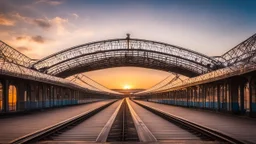 614, delightful, sensitive, confident, parabolic railway station with cusps, delicate, sunrise, architecture, award-winning photograph, beautiful composition, filled with beautiful detail, delicate colour, chiaroscuro